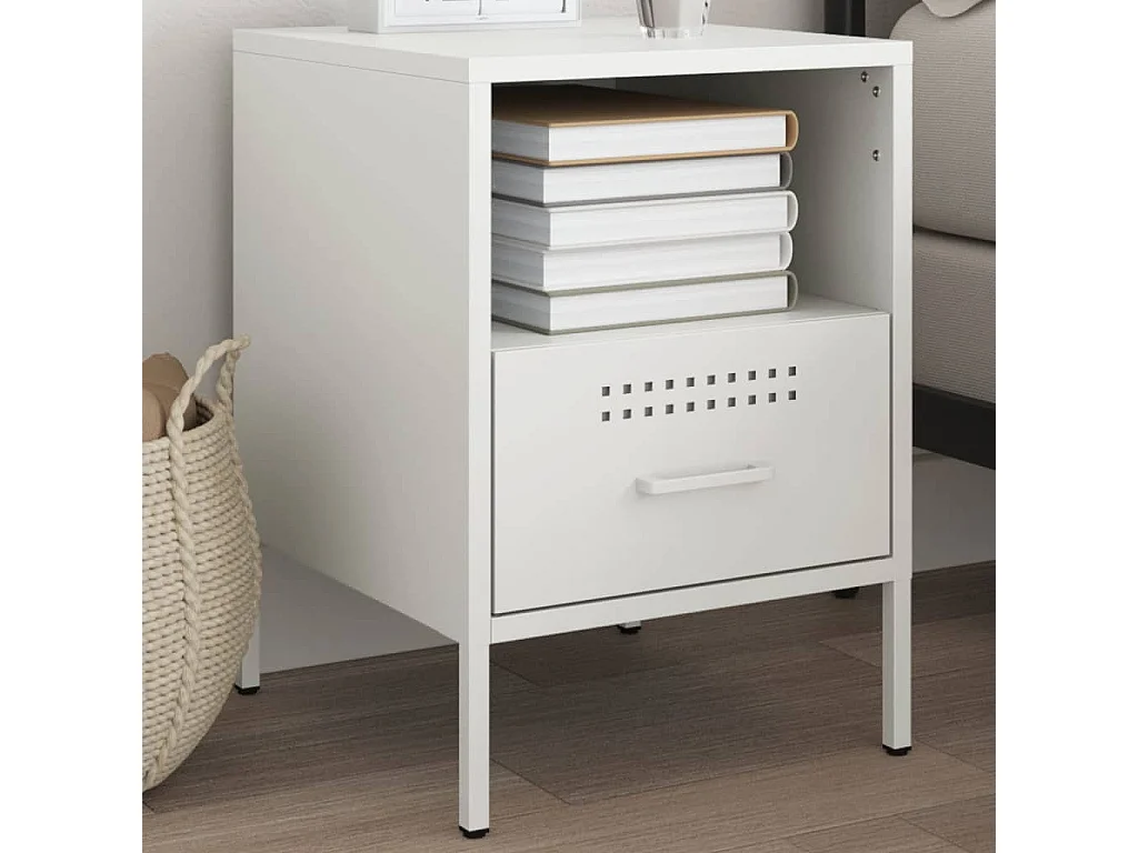 Mesita de noche de acero laminado en frío blanco 36x39x50,5 cm ES768266