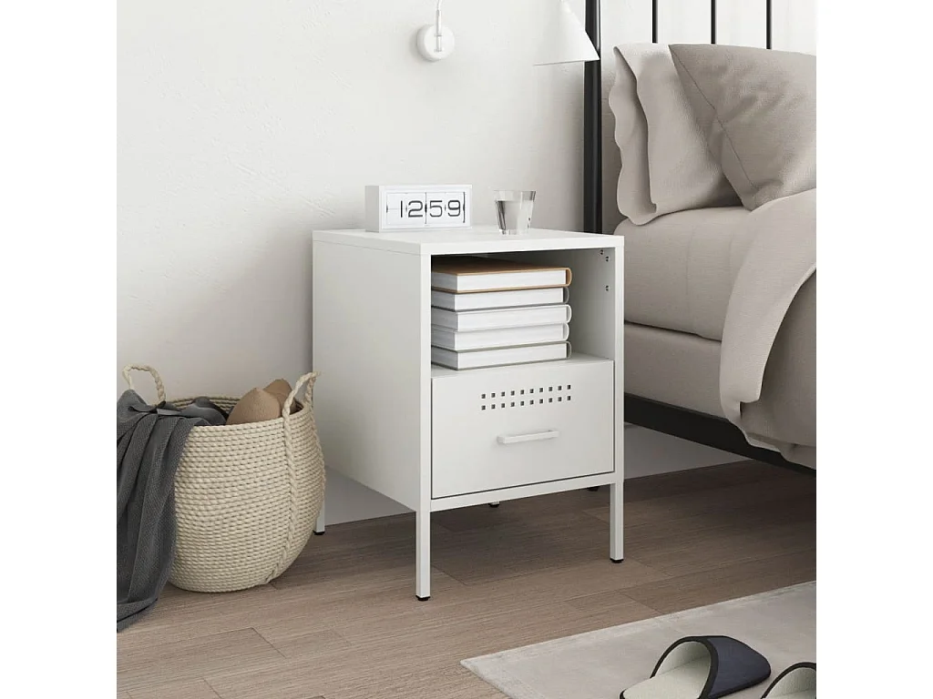 Mesita de noche de acero laminado en frío blanco 36x39x50,5 cm ES768266