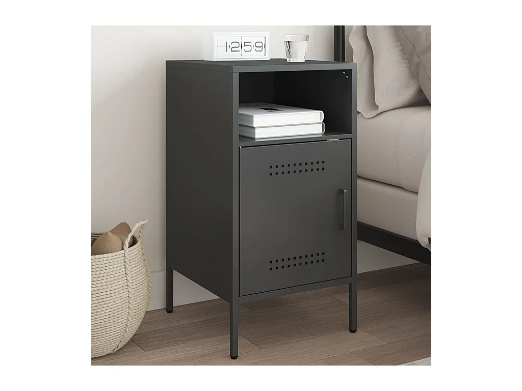 Mesita de noche acero laminado en frío negro 36x39x68 cm ES405016