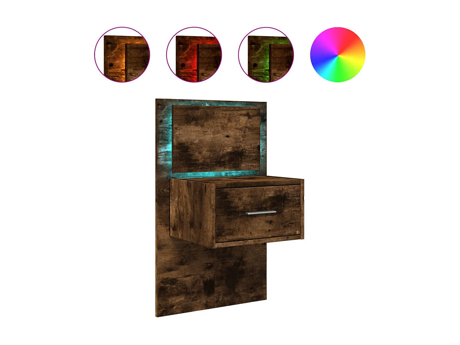 Table de chevet murale avec lumières LED chêne fumé FR46141
