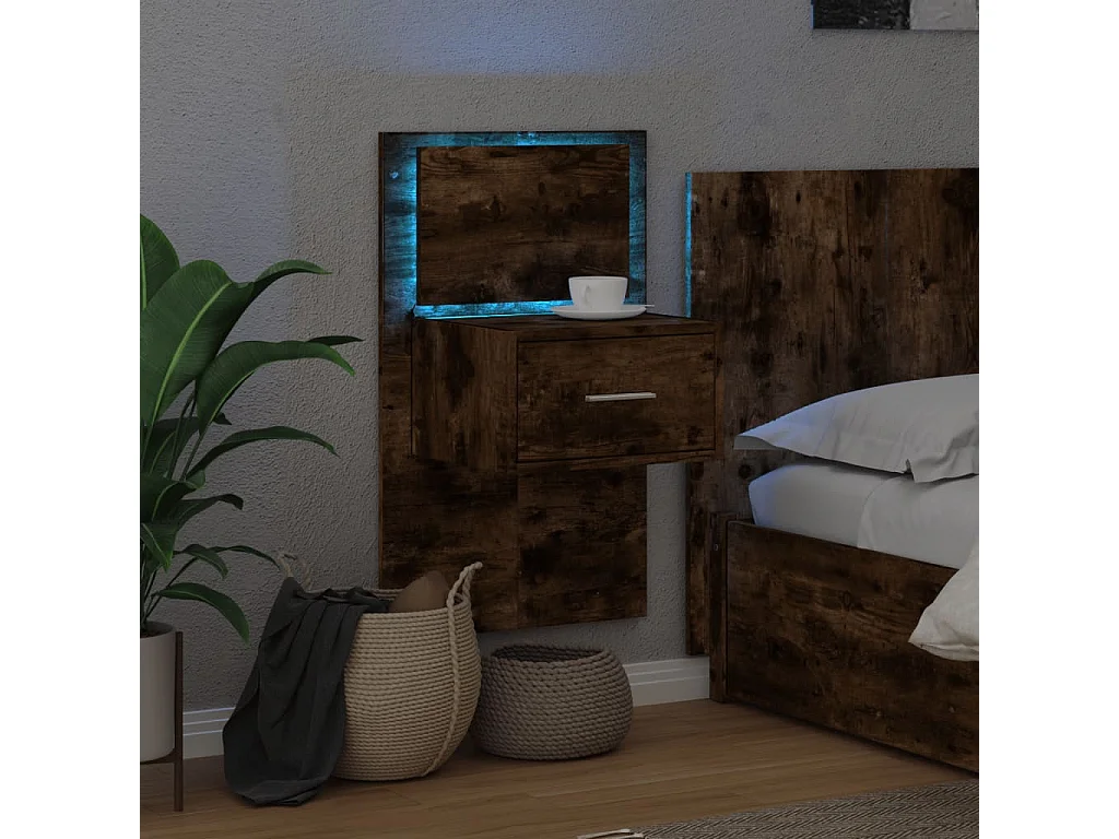 Table de chevet murale avec lumières LED chêne fumé FR46141