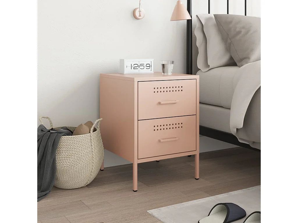 Table de chevet rose 36x39x50,5 cm acier FR92743