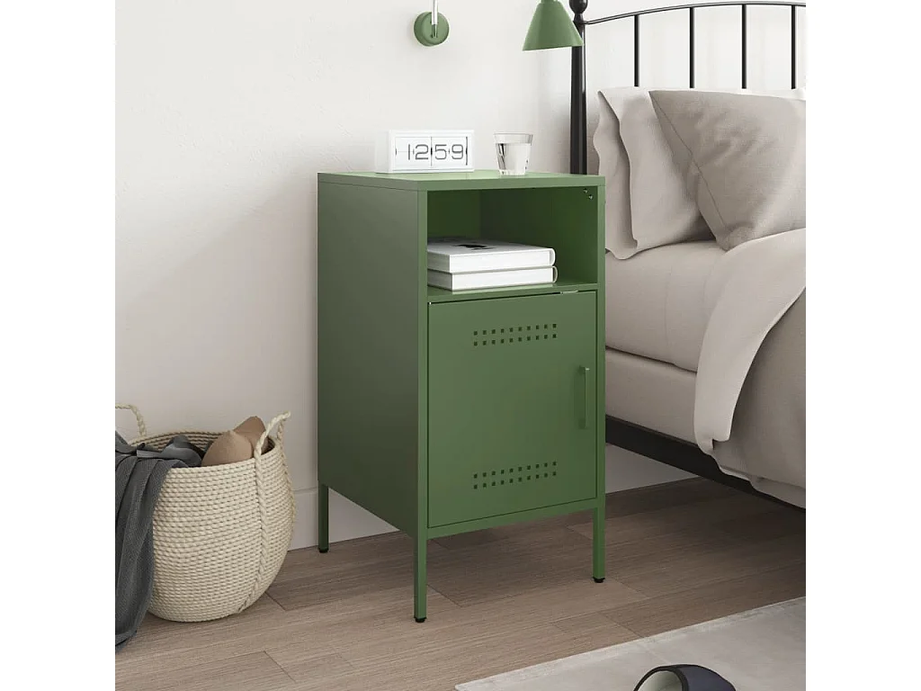 Table de chevet vert olive 36x39x68 cm acier laminé à froid FR79826