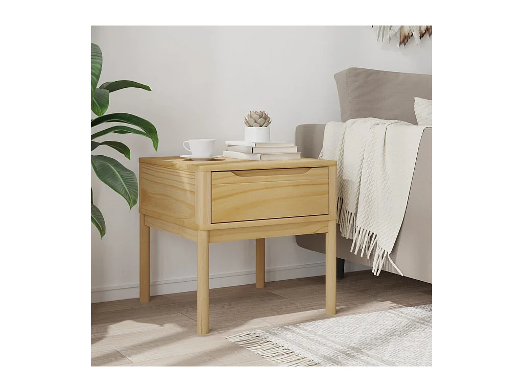 Table de chevet FLORO marron cire 55x55x54 cm pin massif FR35085