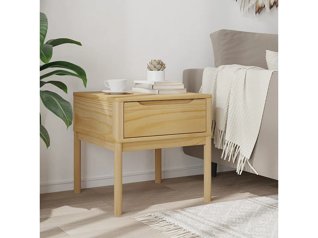 Table de chevet FLORO marron cire 55x55x54 cm pin massif FR35085