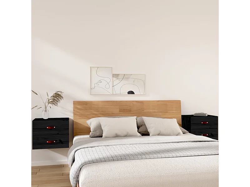 Mesitas de noche de pared 2 uds negro 50x36x40 cm ES825586