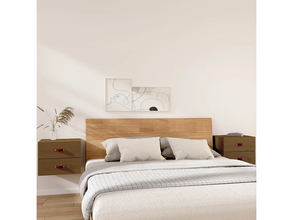 Nachtkastjes 2 st wandgemonteerd 50x36x40 cm honingbruin BE784797