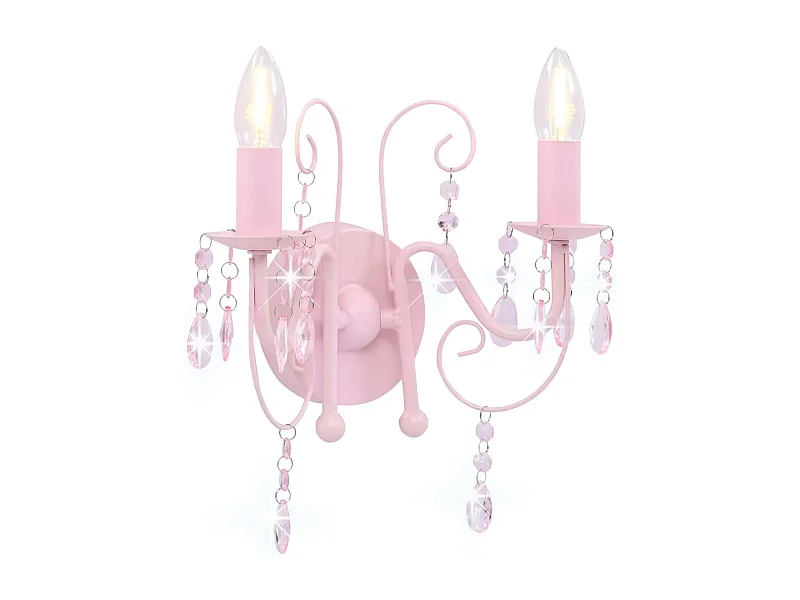 Wandlamp met kralen 2 x E14 roze BE429533