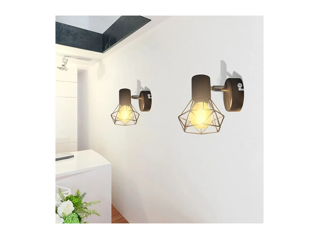 Applique murale 2 pcs style industriel noir avec ampoule LED FR946170