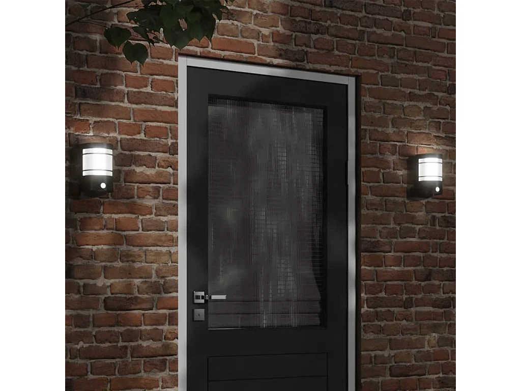 Candeeiro de parede p/ exterior com sensor aço inoxidável preto PT478363