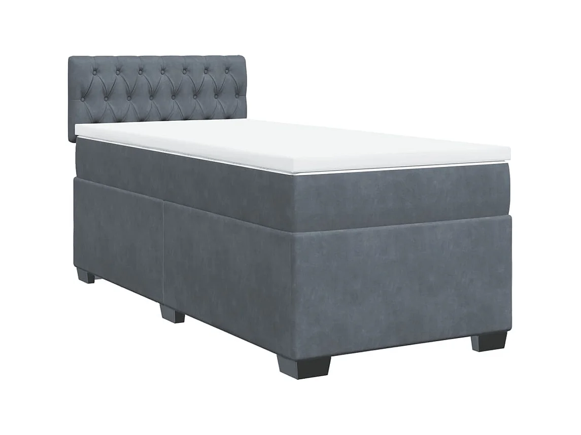 Cama box spring - 90x190 cm com molas/colchão veludo cinza-escuro PT848700