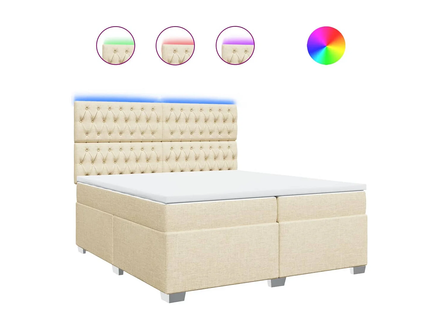 Cama box spring con colchón tela color crema 200x200 cm ES534471
