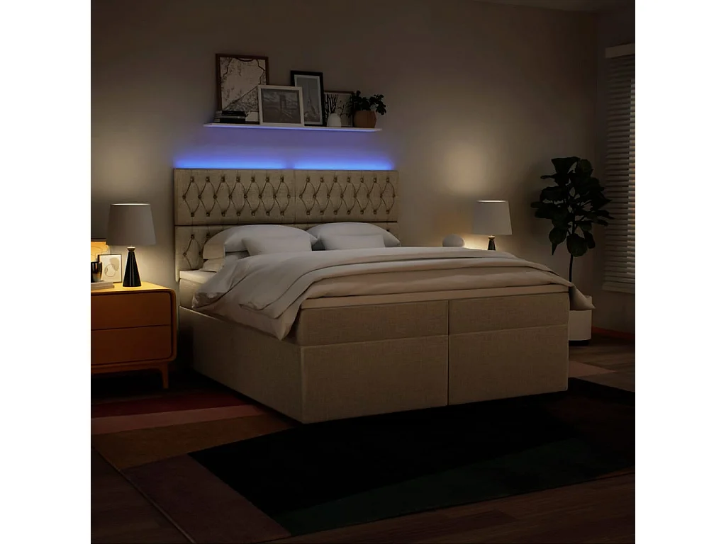 Cama box spring con colchón tela color crema 200x200 cm ES534471
