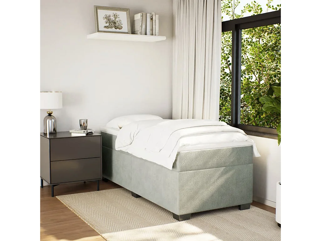 Cama box spring con colchón terciopelo gris claro 80x200 cm ES616336