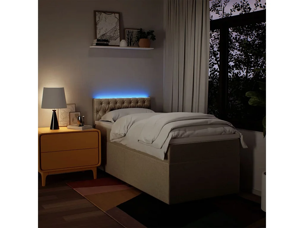 Ensemble complet boxspring + matelas Crème 100x200 cm Tissu FR69784