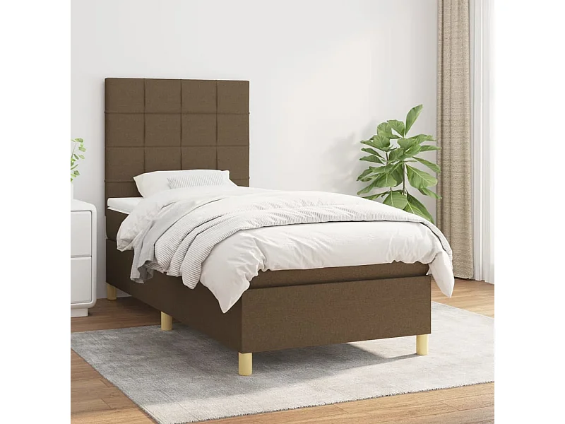 Cama box spring - 100x200 cm com molas/colchão tecido castanho-escuro PT108676