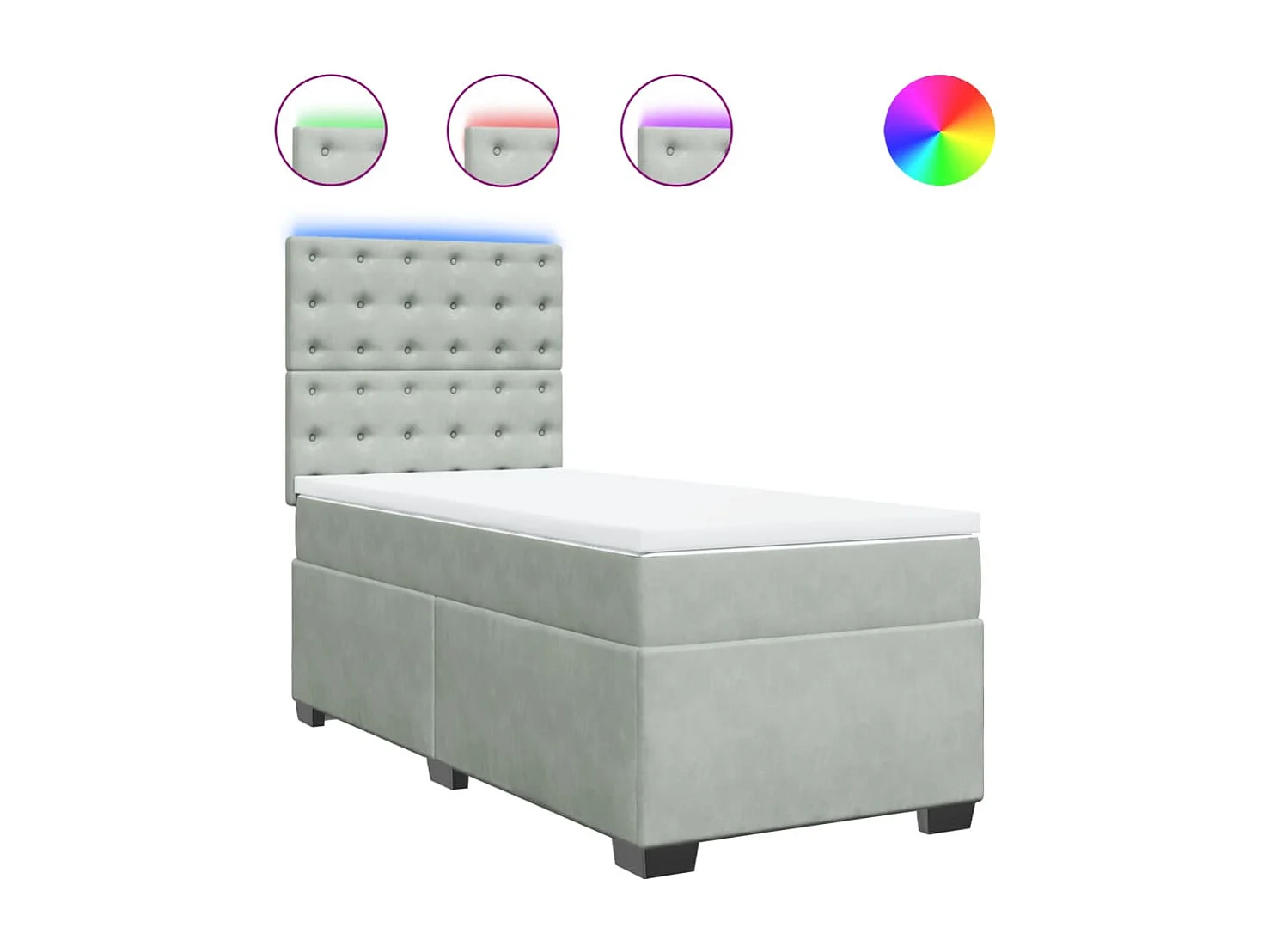 Cama box spring - 80x200 cm com molas/colchão veludo cinza-claro PT704105