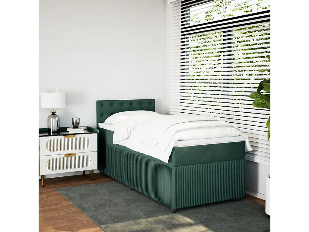 Cama box spring con colchón terciopelo verde oscuro 80x200 cm ES580643