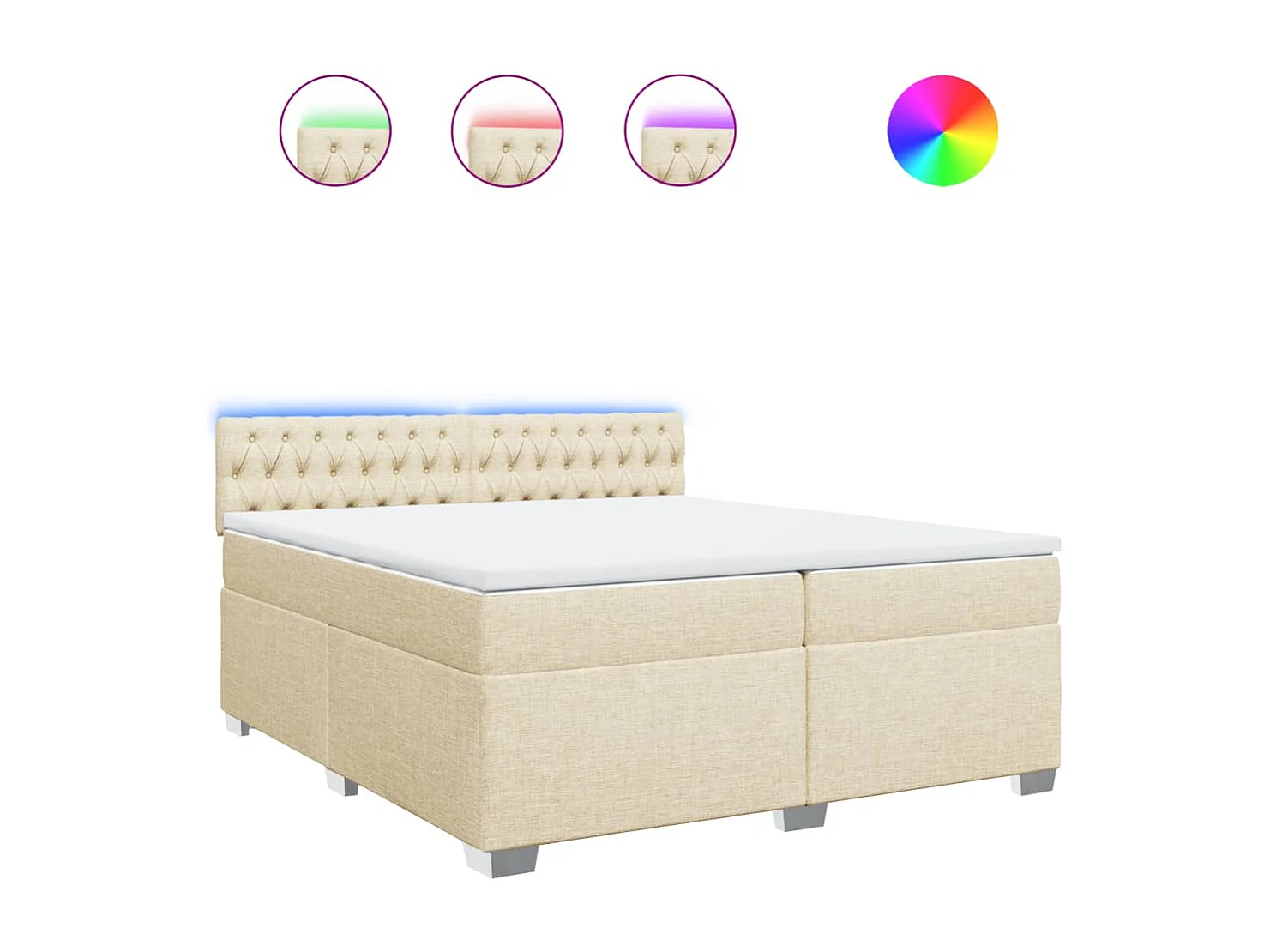 Cama box spring con colchón tela color crema 200x200 cm ES117915