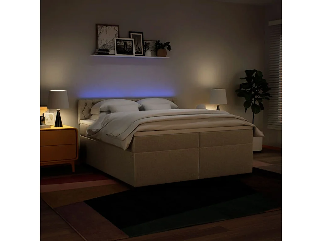 Cama box spring con colchón tela color crema 200x200 cm ES117915