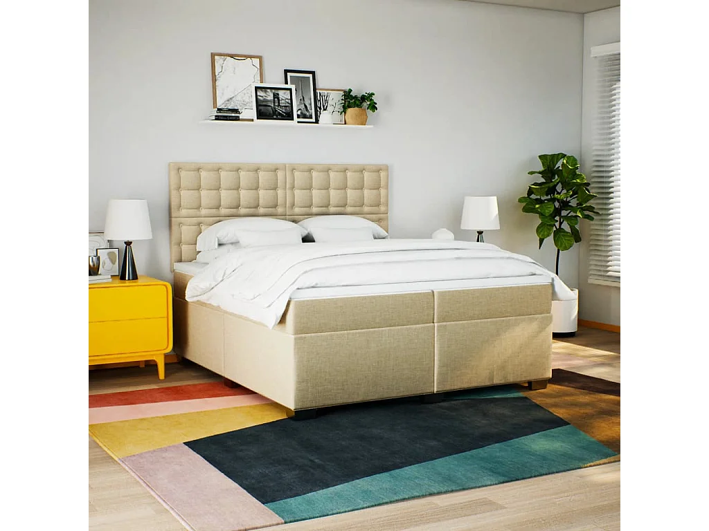 Cama box spring con colchón tela color crema 200x200 cm ES947823