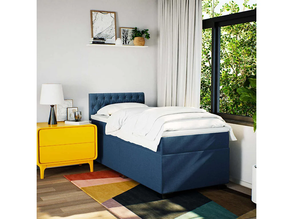 Cama box spring - 80x200 cm com molas/colchão tecido azul PT534195