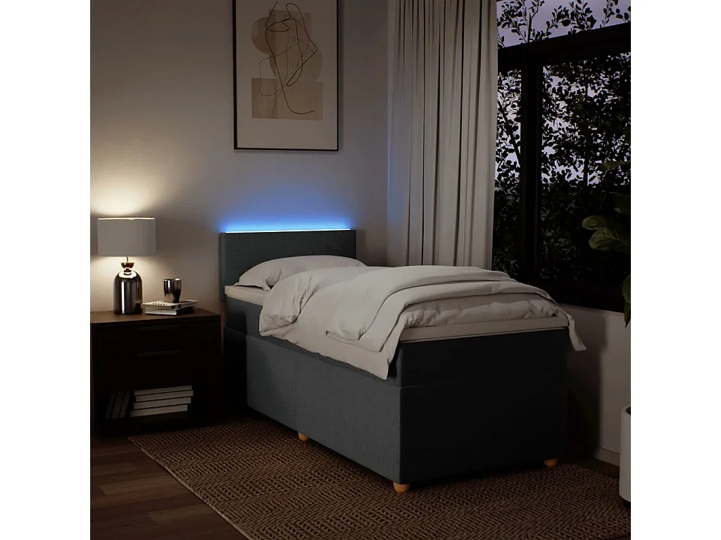 Cama box spring con colchón tela gris oscuro 80x200 cm ES597125