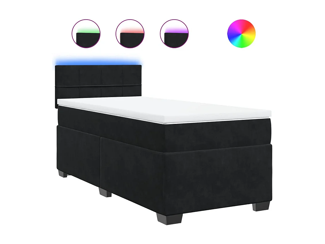 Cama box spring - 90x190 cm com molas/colchão veludo preto PT526486
