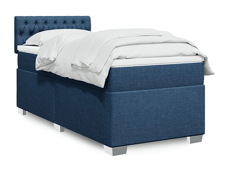 Cama box spring con colchón tela azul 80x200 cm ES528833