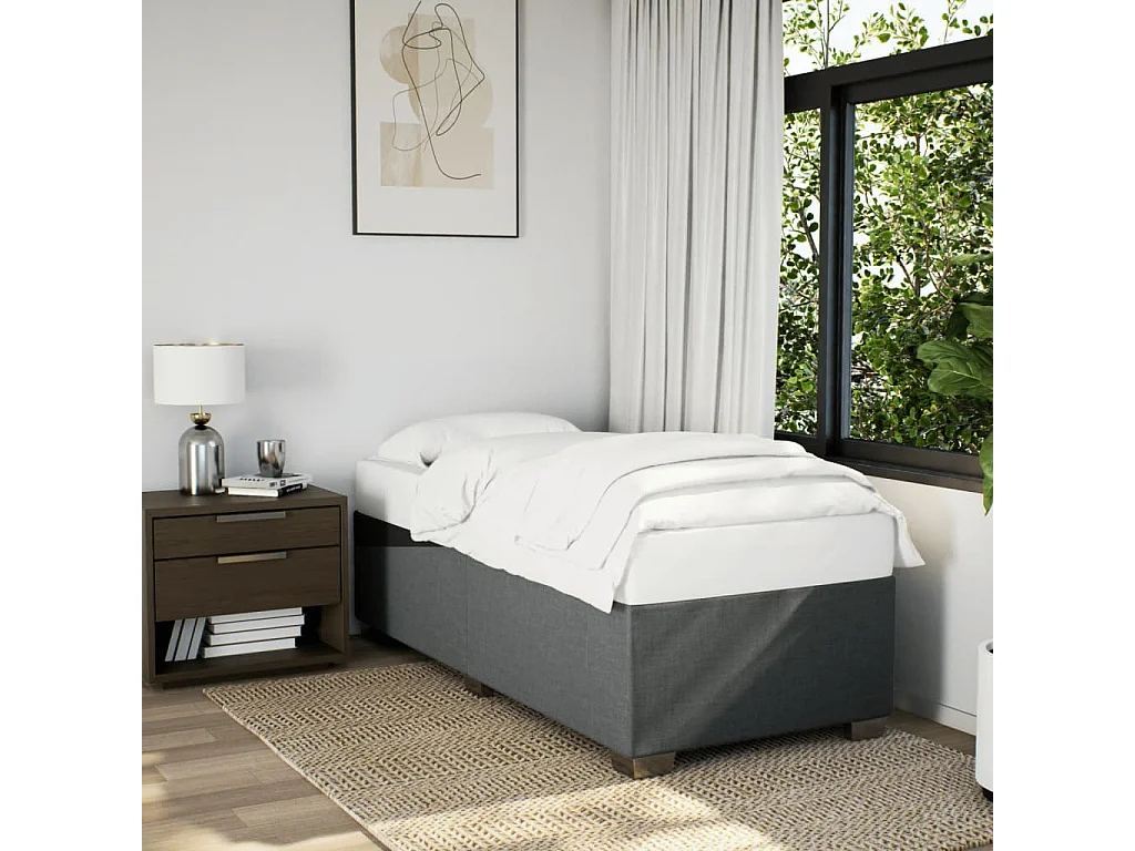 Cama box spring con colchón tela gris oscuro 90x190 cm ES512599