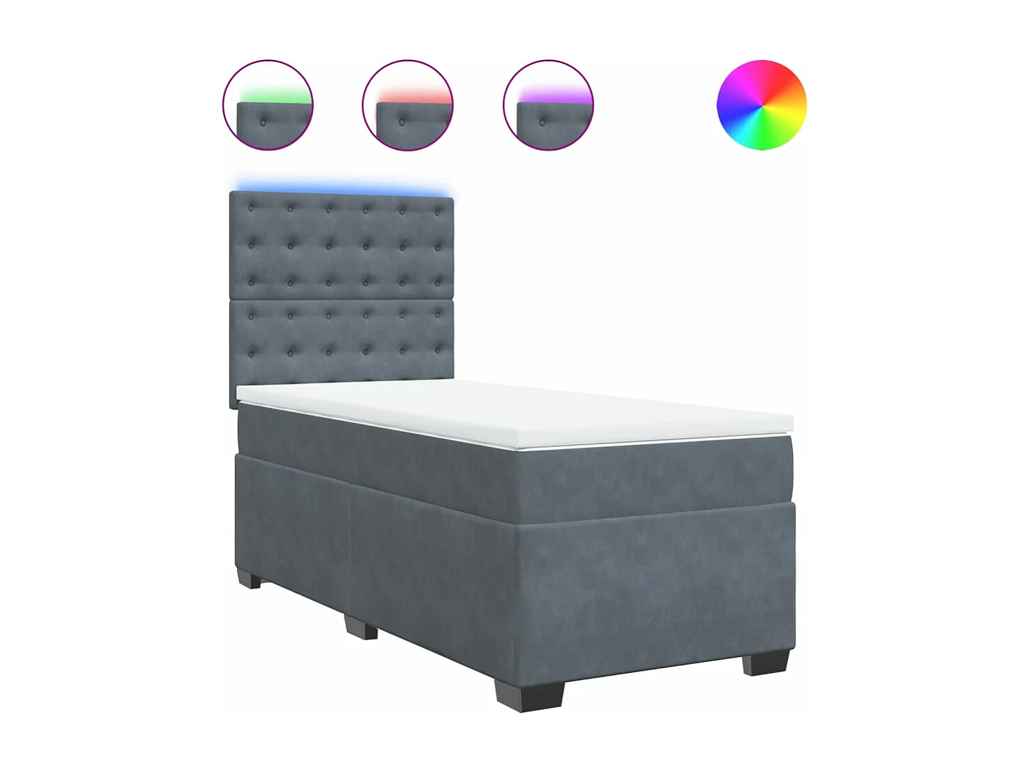 Cama box spring - 90x190 cm com molas/colchão veludo cinza-escuro PT774859