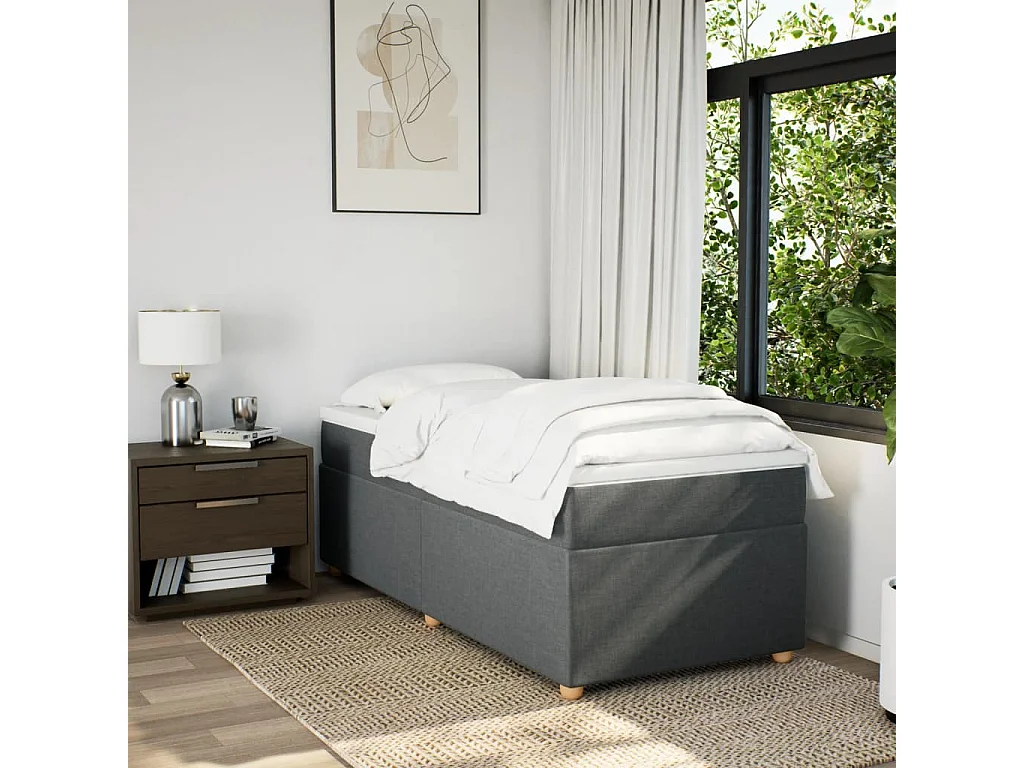 Cama box spring con colchón tela gris oscuro 80x200 cm ES581990