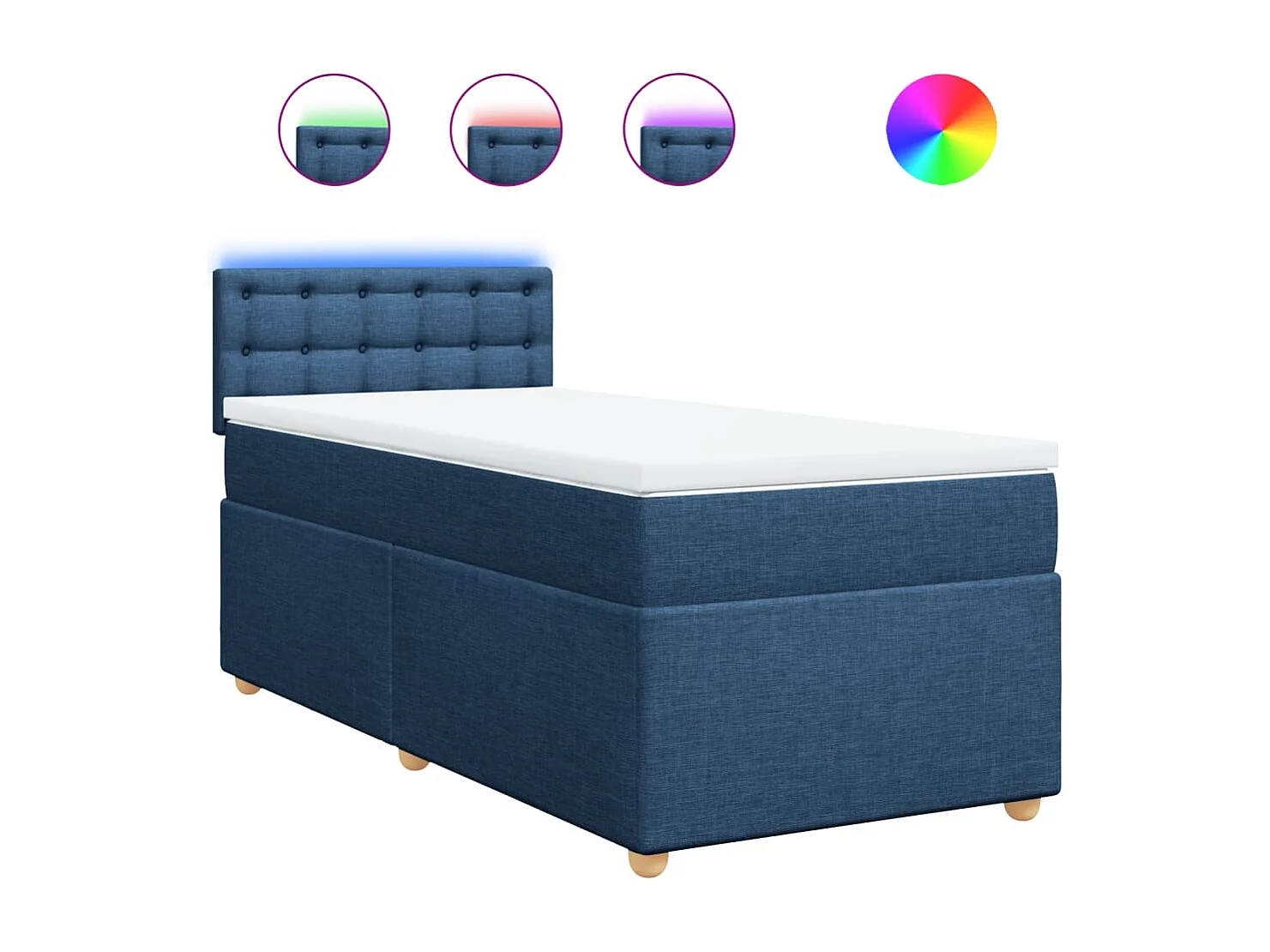 Cama box spring con colchón tela azul 80x200 cm ES223393