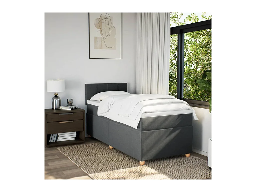 Cama box spring - com colchão solteiro tecido cinzento-escuro PT104480