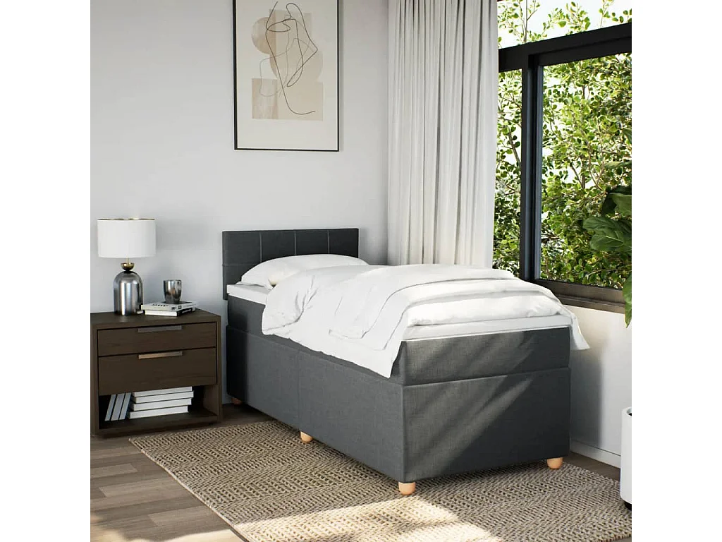 Cama box spring - com colchão solteiro tecido cinzento-escuro PT104480