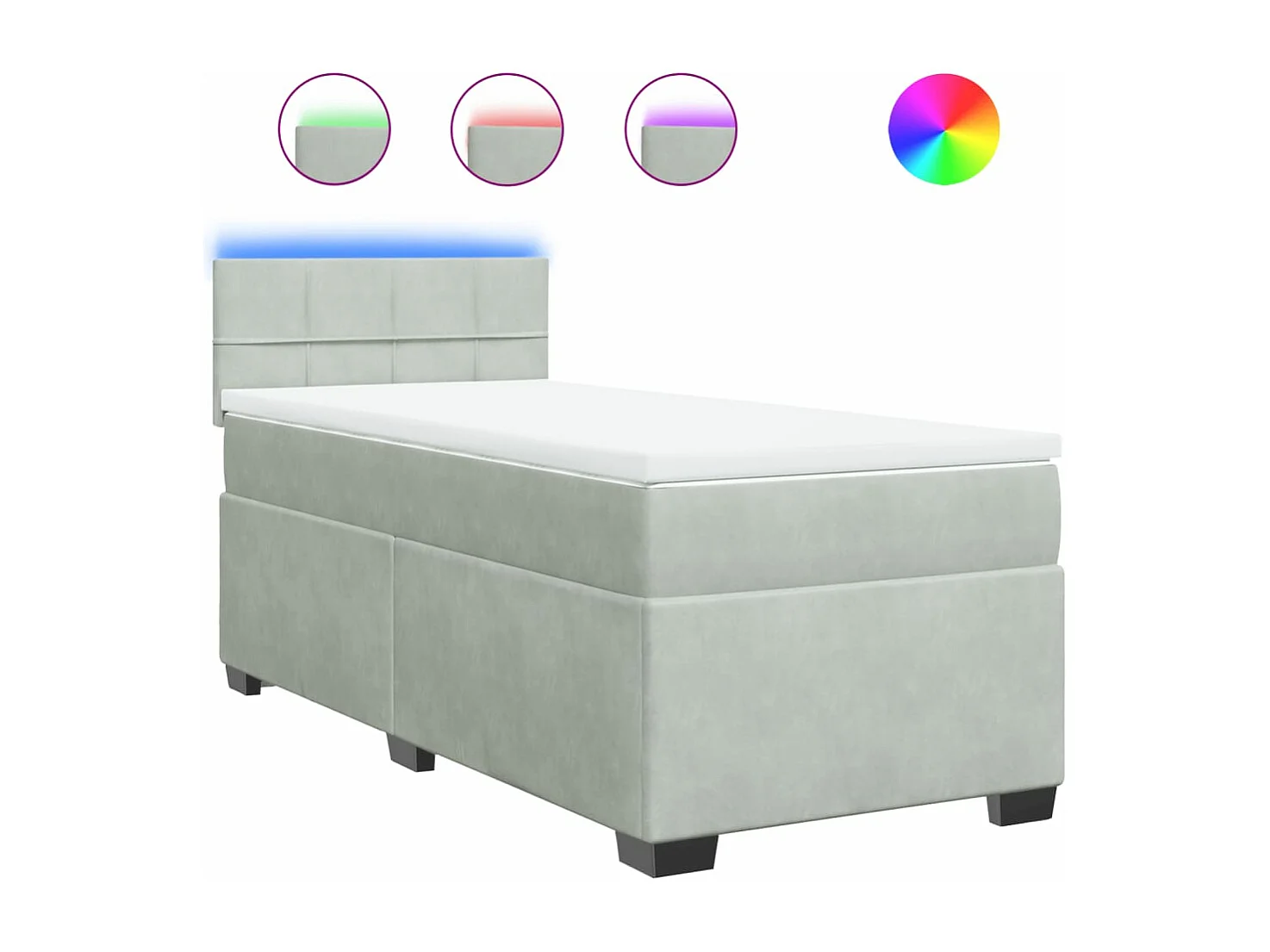 Cama box spring - 90x190 cm com molas/colchão veludo cinza-claro PT206673