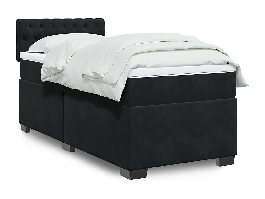 Cama box spring con colchón terciopelo negro 80x200 cm ES126597