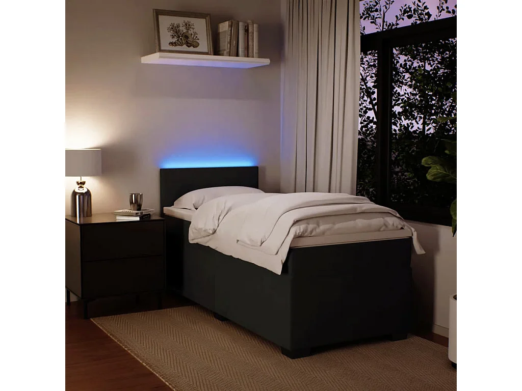 Cama box spring con colchón terciopelo negro 80x200 cm ES876668