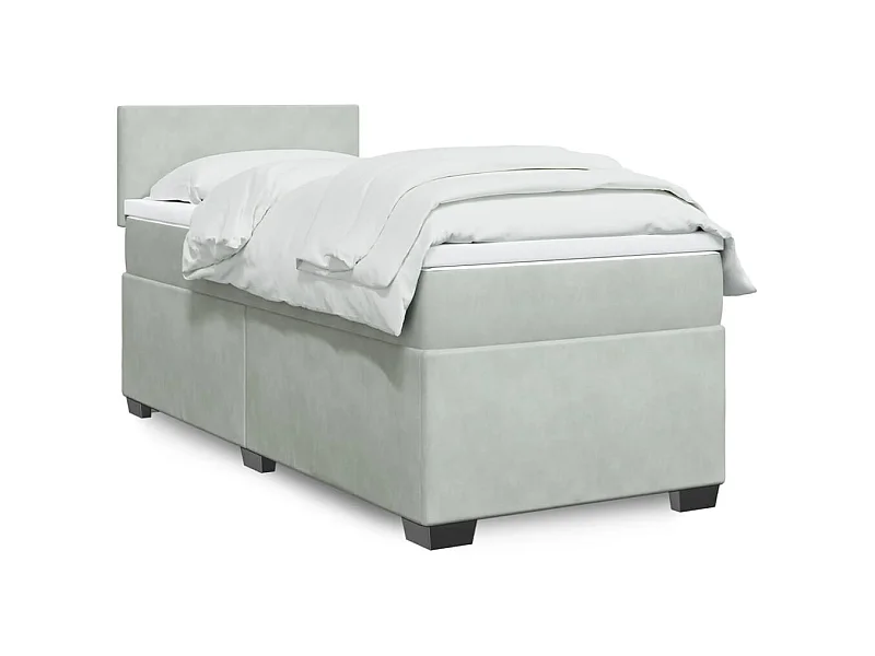 Cama box spring - 90x190 cm com molas/colchão veludo cinza-claro PT152613