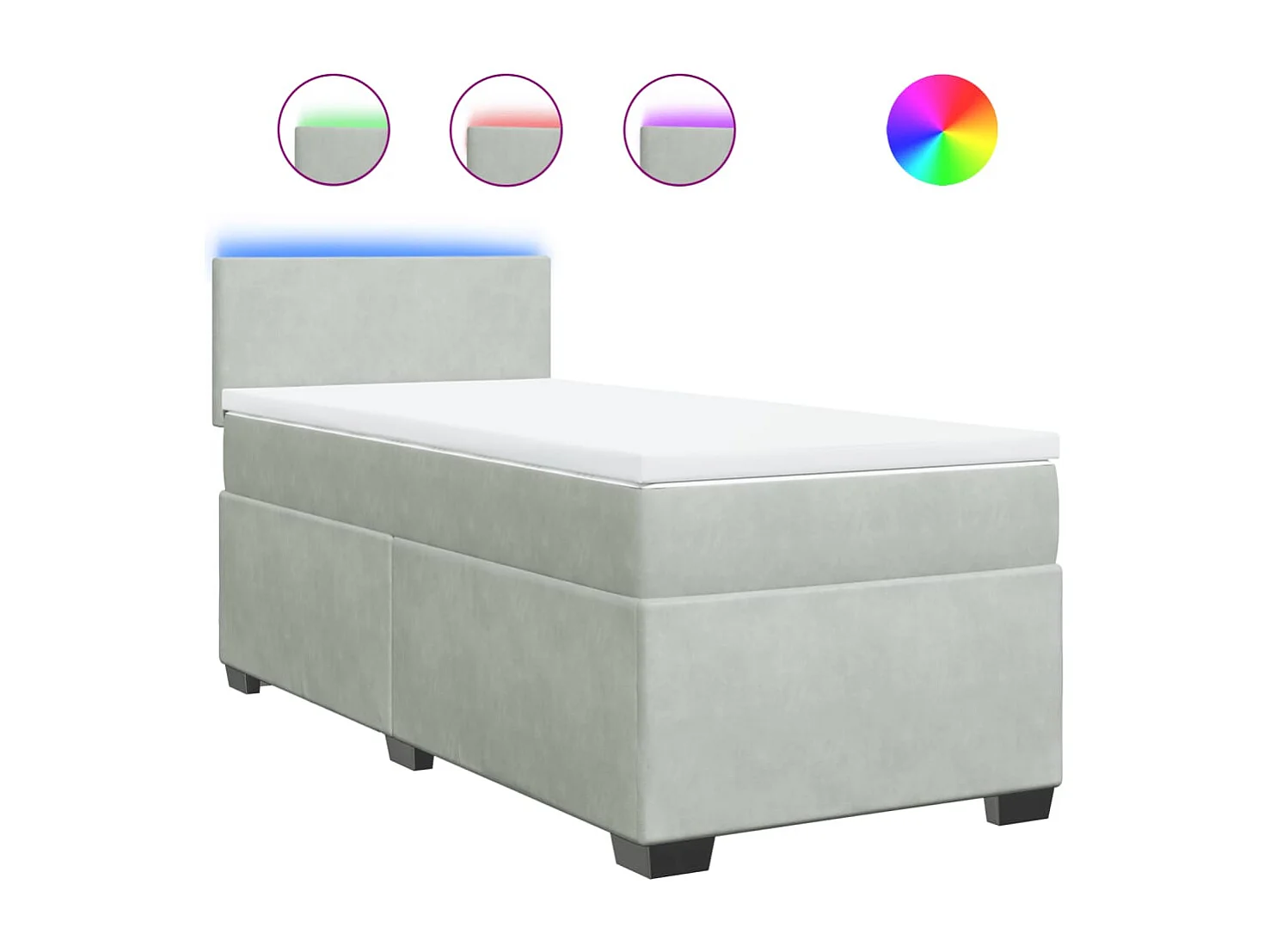 Cama box spring - 90x190 cm com molas/colchão veludo cinza-claro PT152613