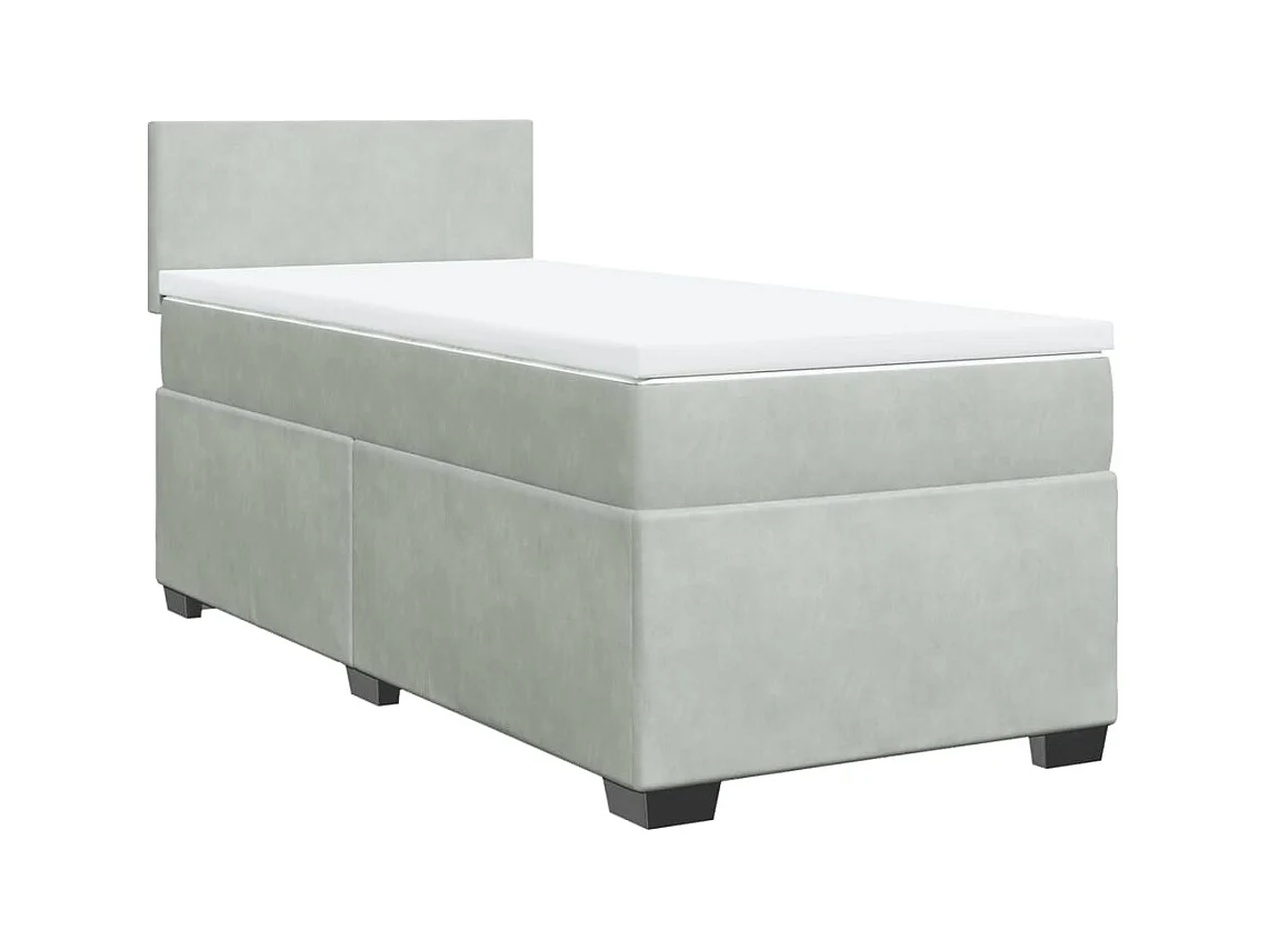 Cama box spring con colchón terciopelo gris claro 90x190 cm ES879352