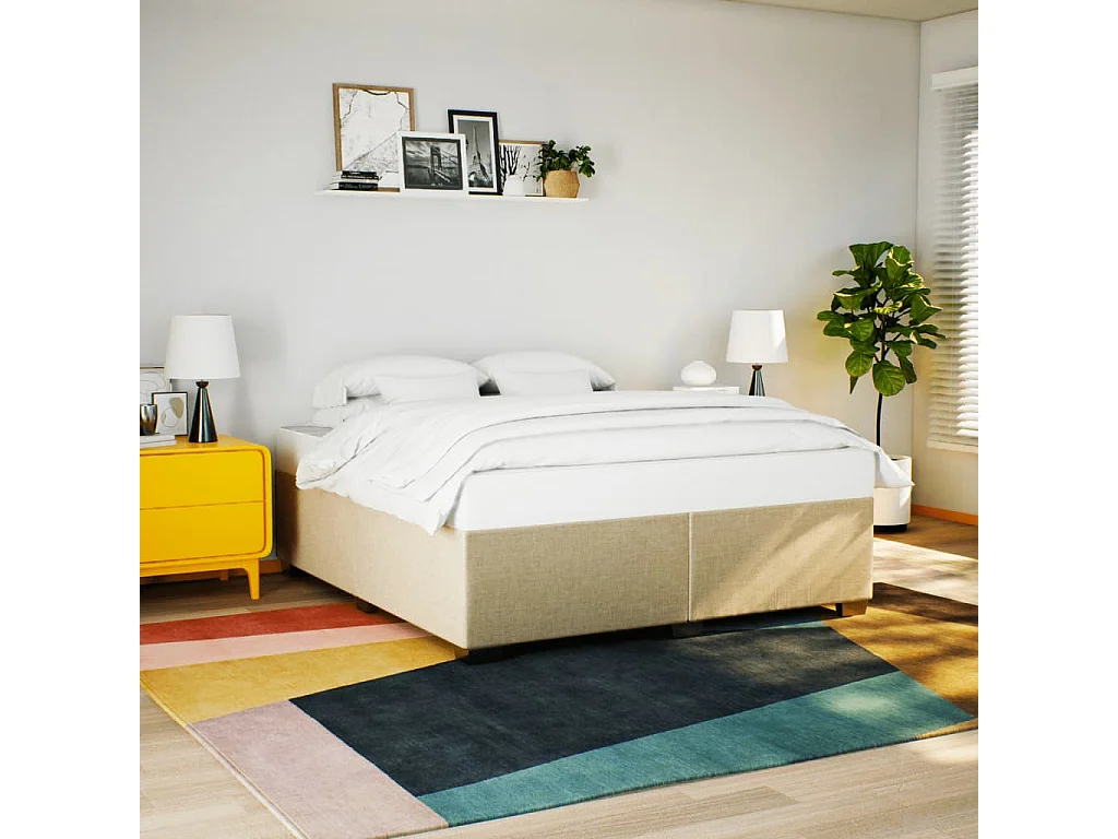 Cama box spring con colchón tela color crema 200x200 cm ES803520