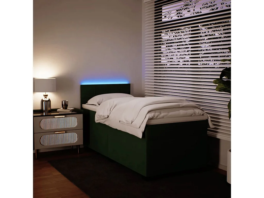 Cama box spring con colchón terciopelo verde oscuro 80x200 cm ES116883