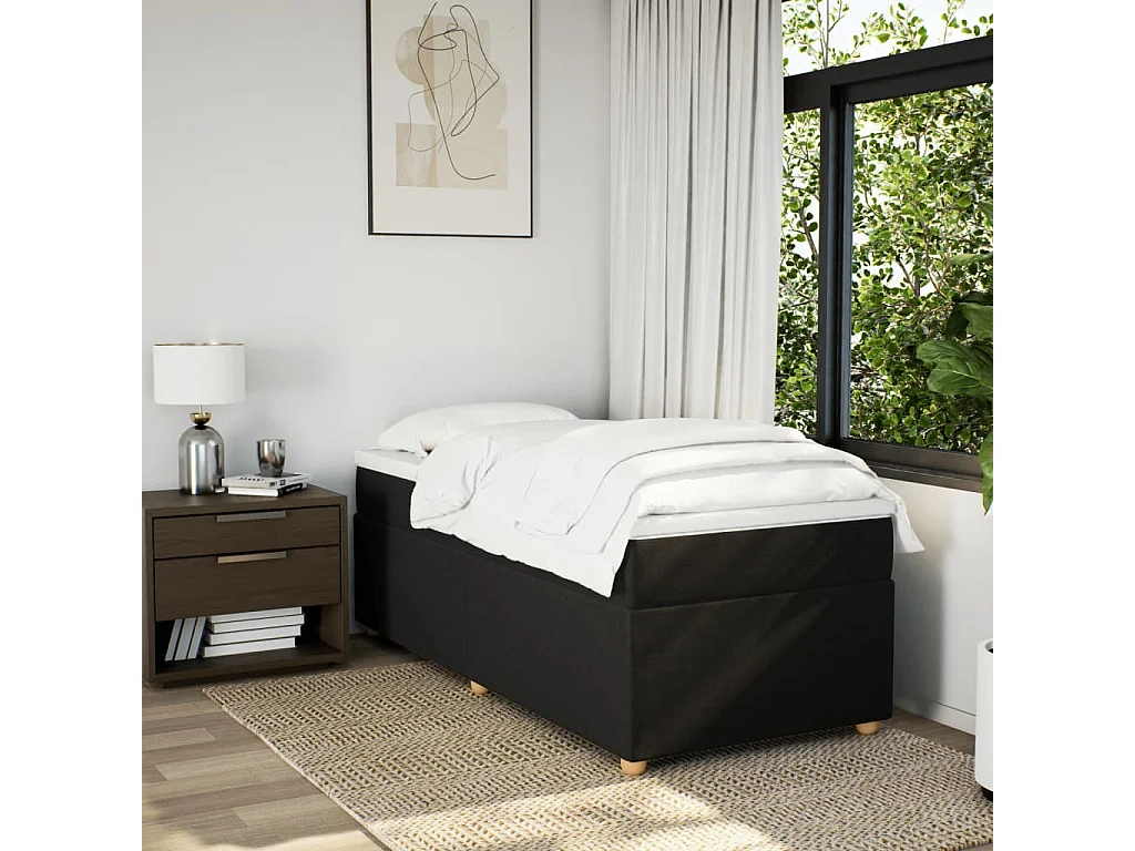 Boxspring met matras stof zwart 90x200 cm BE760478