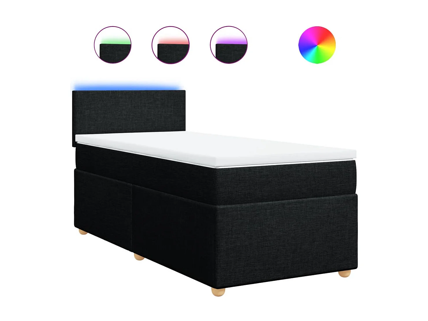 Cama box spring con colchón tela negro 80x200 cm ES373844