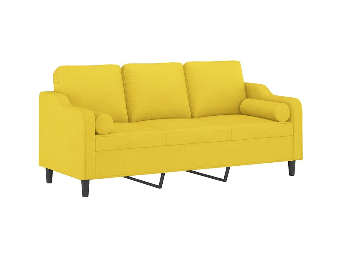Driezitsbank met sierkussens 180 cm stof lichtgeel BE377421