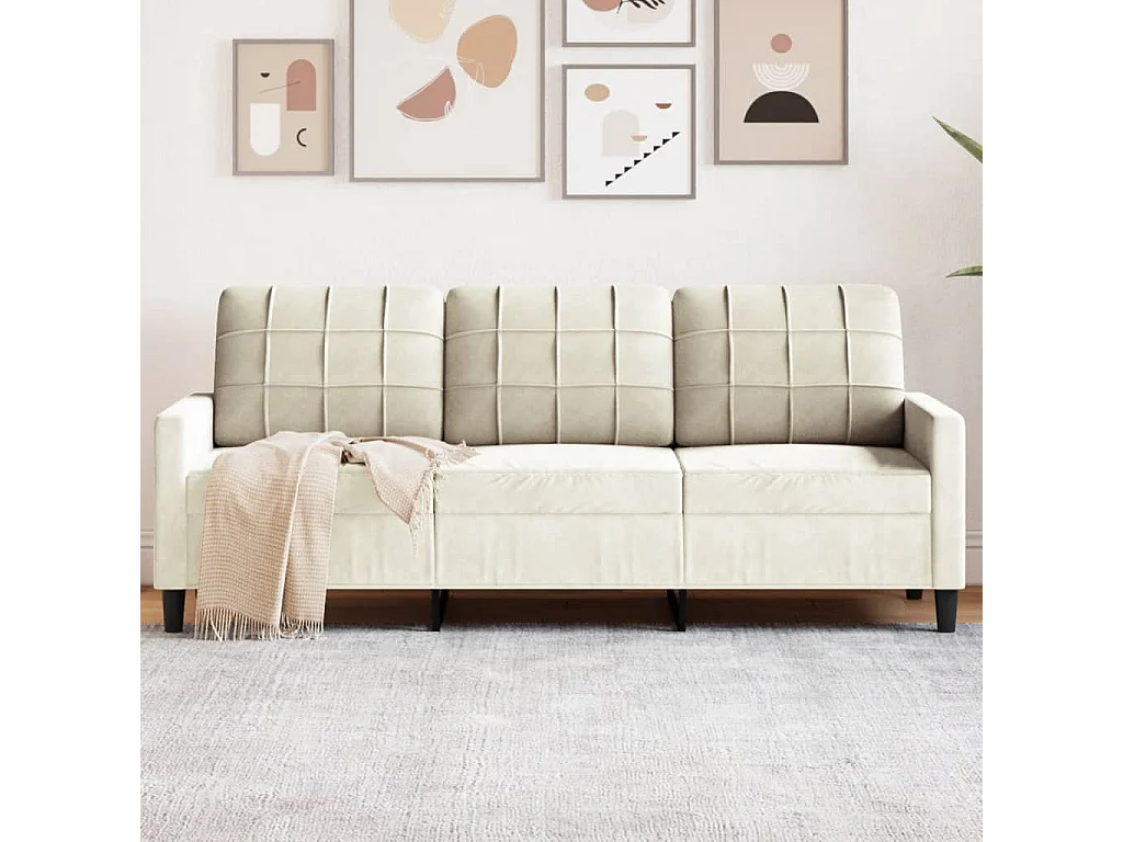 Sofá de 3 lugares 180 cm veludo cor creme PT297673