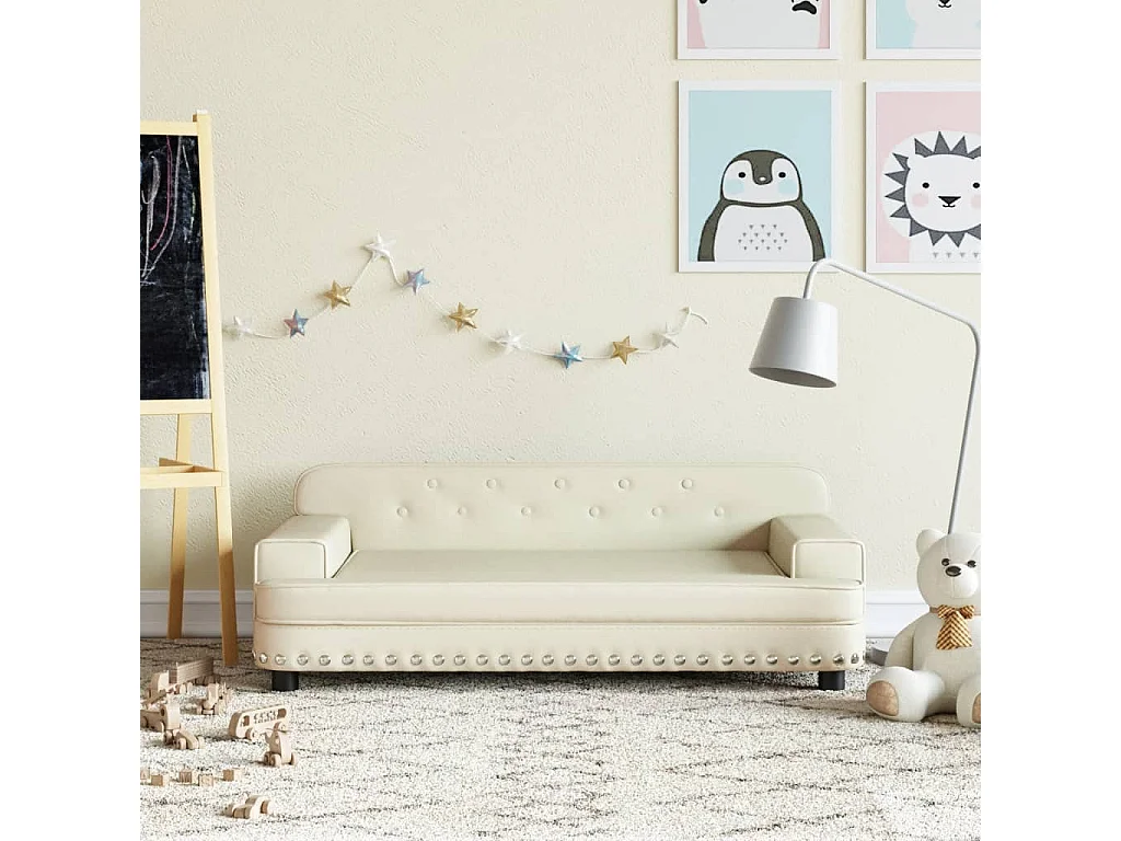 Sofá infantil 90x53x30 cm couro artificial cor creme PT416037