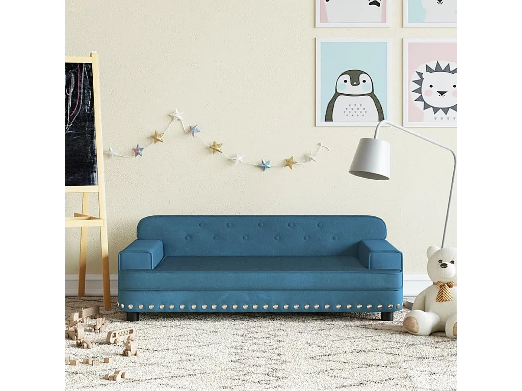 Sofá infantil 90x53x30 cm veludo azul PT107176