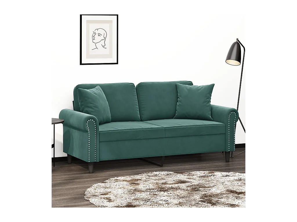 Canapé 2 places avec oreillers vert foncé 140 cm velours FR824089